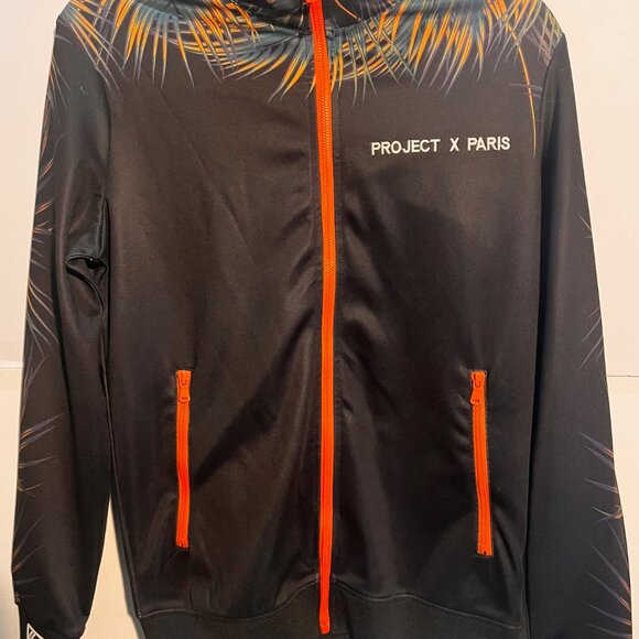 Project X Paris Zip-Up Jacket Small Black Tropical Leaf Print Orange Zippers - Picture 6 of 7